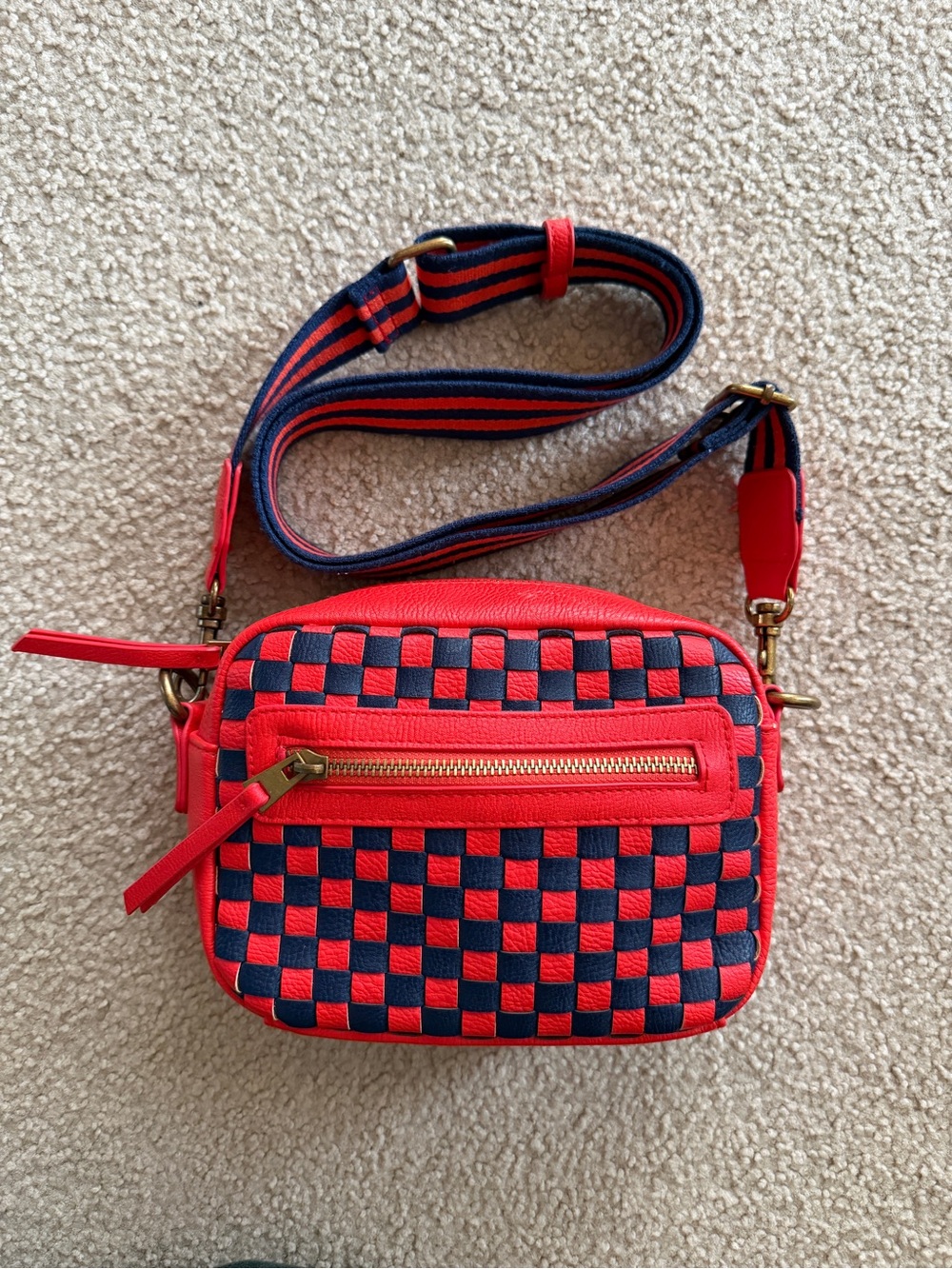 American Threads Red and Navy Checkered Crossbody Bag